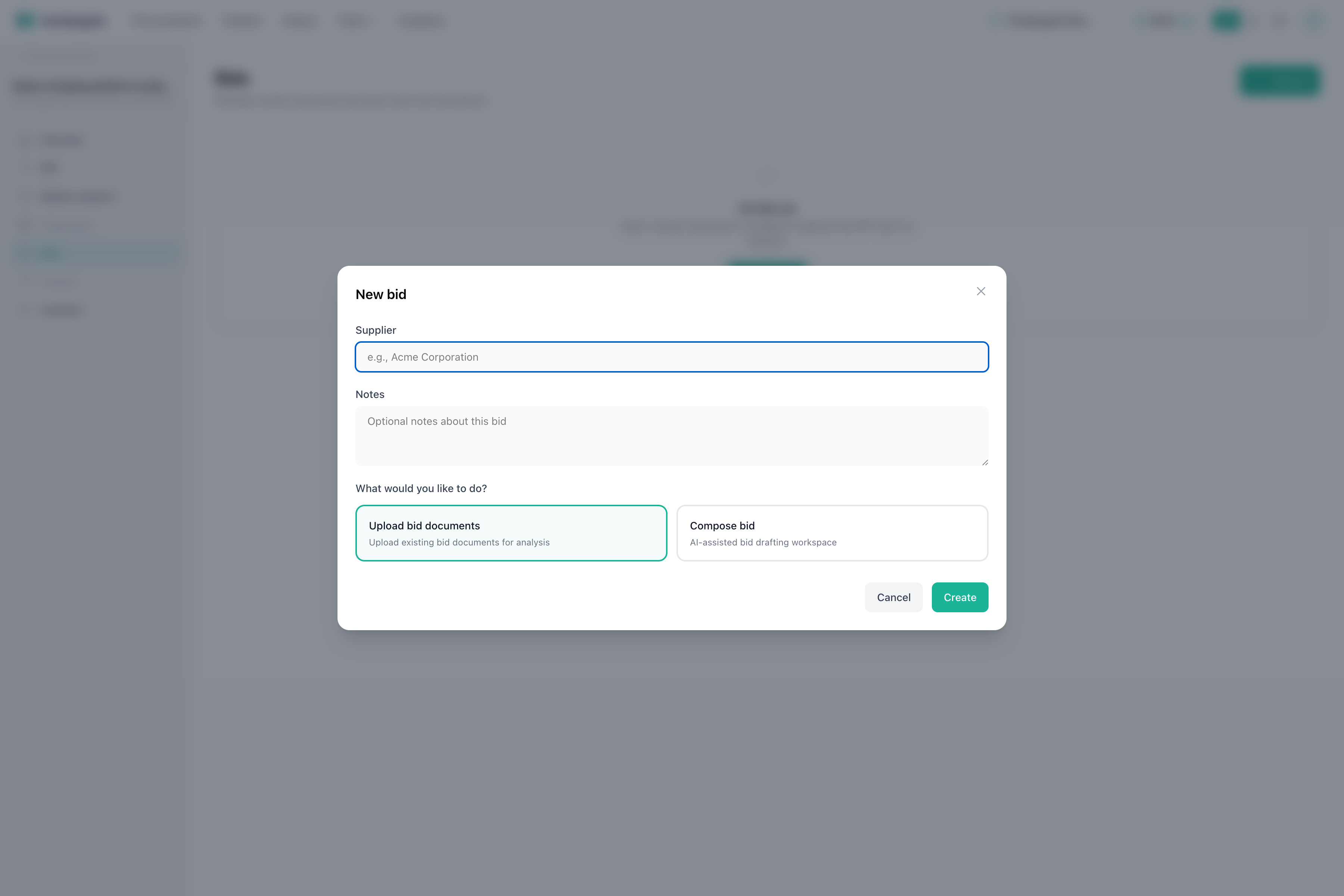 Add bid form opened over the bids list.