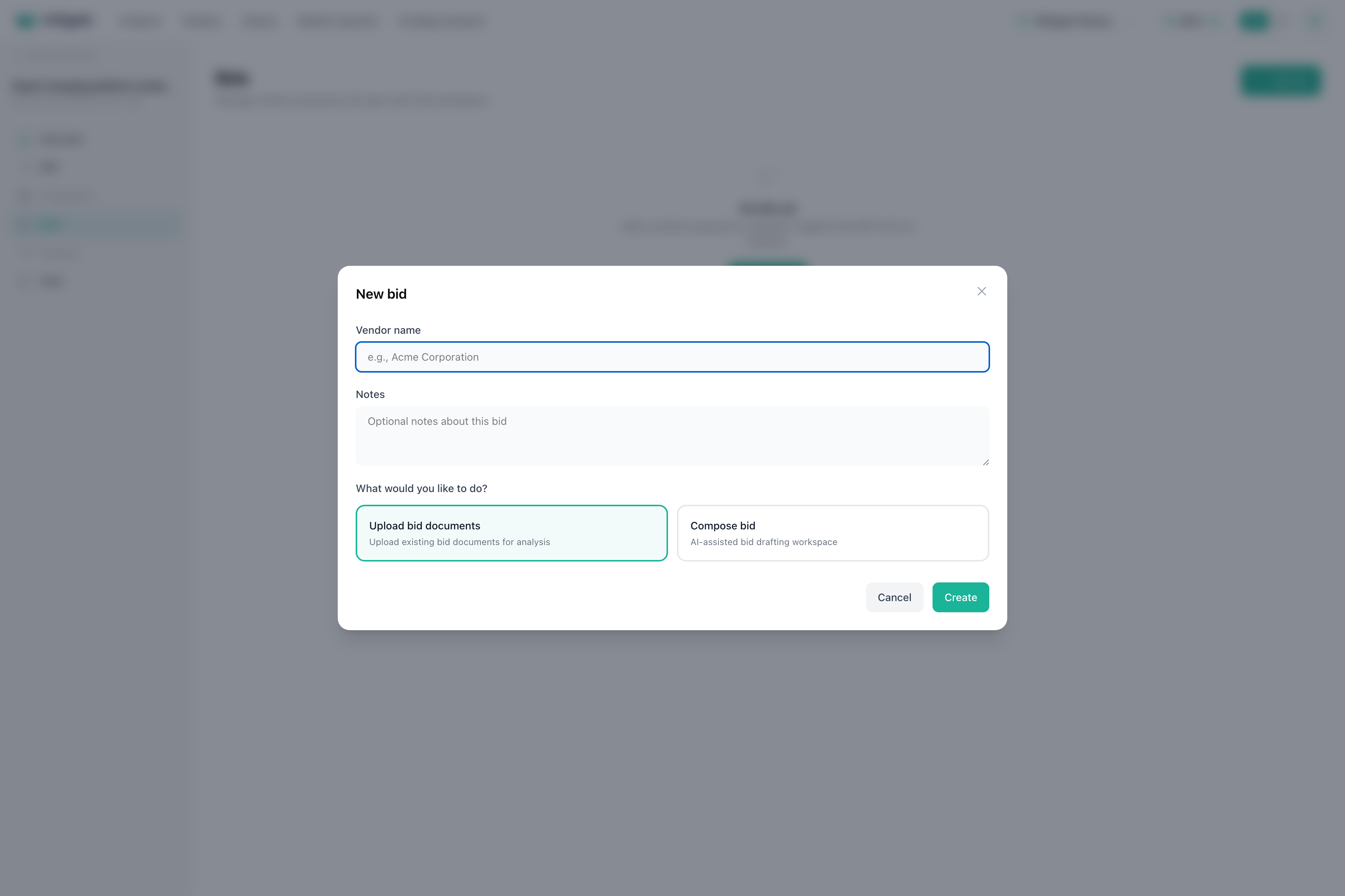 Add bid form opened over the bids list.