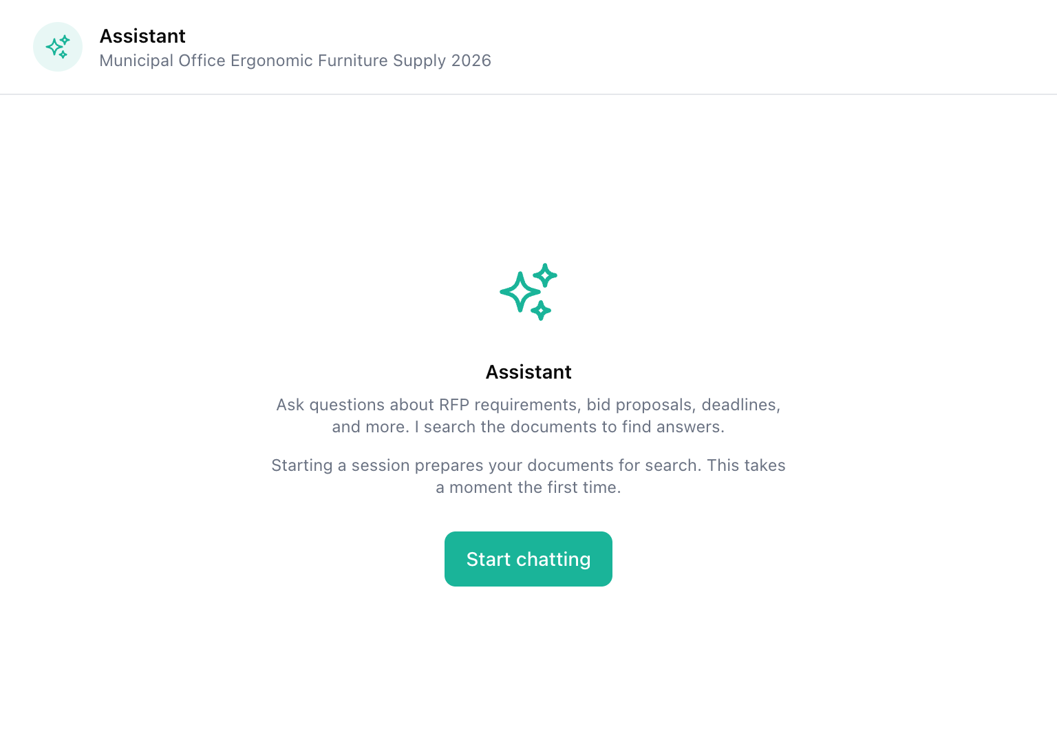 The Assistant welcome screen with the Start chatting button